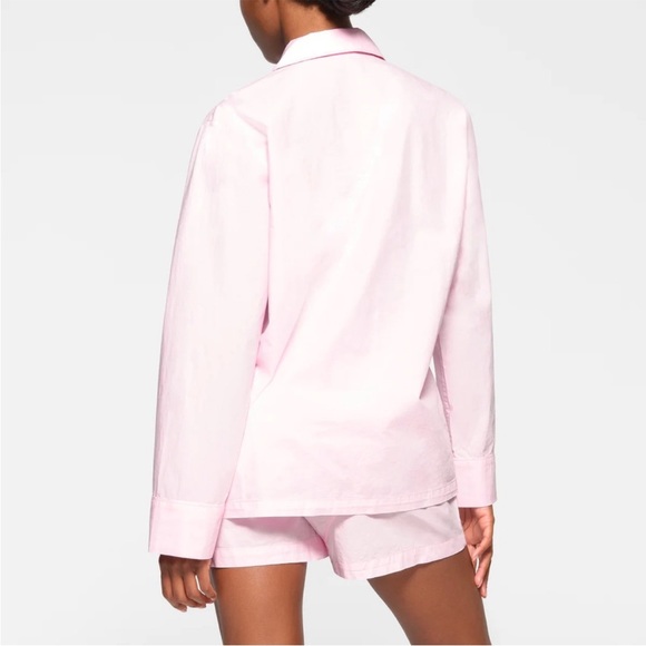SKIMS Cotton Poplin Button Up Shirt Collared Baby Pink Oversized Sleep Size M - Picture 10 of 10
